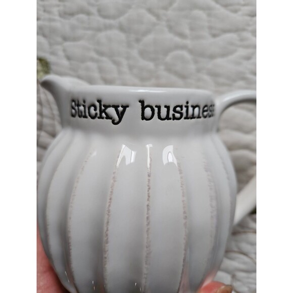 NEW! Pier 1 Small Pitcher Honey Maple Syrup STICKY BUSINESS Rustic Farmhouse - Picture 2 of 5